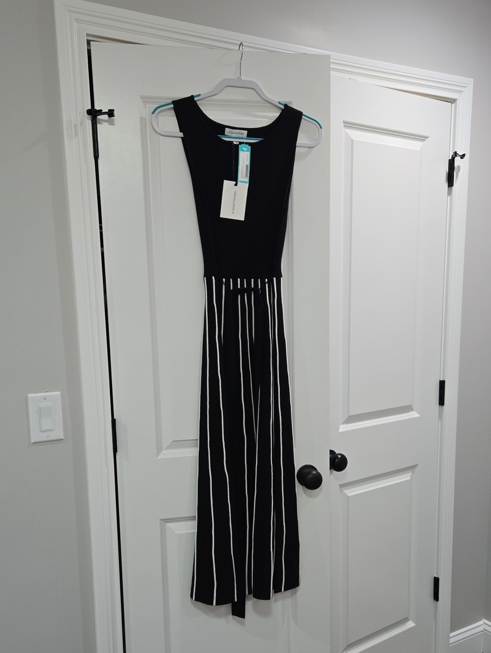 41 Hawthorn Black Maxi Dress with White Vertical Stripes